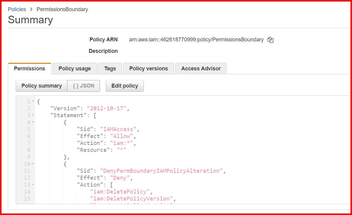 Picture showing creating a new policy for policy boundary
